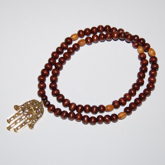 Hamsa Hand Necklace,Hamsa Wood Necklace,Wood Necklace,Hamsa Hand Wood Ne… - Picture 2 of 4
